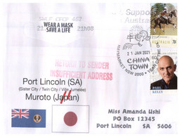 (OO 14) City Of Port Lincoln (SA) Twin With Japan Muroto - Stay Safe / COVID-19 - 21-1-2021 - RTS To Sydney - Cartas & Documentos