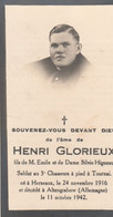 ABL , Henri Glorieux , Né à Herseaux Le 24 Novembre 1916 , Décédé à Altengrabow ( Allemagne ) Le 11 Octobre 1942 - Todesanzeige