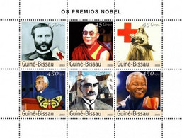 Guinea Bissau 2003, Nobel Prices, Dunant, Dalai Lama, Mandela, Butterly, Red Cross, Mineral, 6val In BF - Henry Dunant