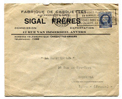 RC 21017 BELGIQUE 1925 LETTRE DE ANVERS FLAMME ENVELOPPE A ENTÊTE FABRIQUE DE CASQUETTES POUR GRENOBLE FRANCE COVER - Flammes