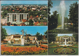 WELS Messestadt,  Mehrbildkarte, Panorama, Messegelände M. Venusbrunnen, Volksgarten, Blumenuhr - Wels