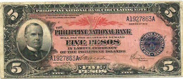 PHILIPPINES 5 PESOS MAN FRONT MOTIF BACK DATED 1916 F+ P46 READ DESCRIPTION !! - Filippine