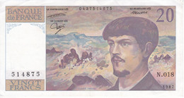 BILLETE DE FRANCIA DE 20 FRANCS DEL AÑO 1987 SERIE N.018  (BANKNOTE) CLAUDE DEBUSSY - 20 F 1980-1997 ''Debussy''