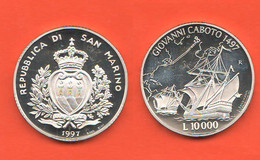 San Marino 10000 Lire 1997 Juan Caboto Explorer Silver Proof Coin Navy Navi Navires - San Marino