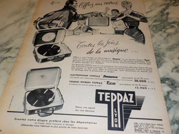 ANCIENNE PUBLICITE ELECTROPHONE TEPPAZ LYON 1958 - Altri Apparecchi