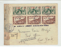 SENEGAL AFFRANCHISSEMENT MIXTE MAURITANIE - SENEGAL LR 1ER VOYAGE AERIEN NEW YORK DAKAR 12/2/1945 + CENSURE - Lettres & Documents