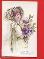 Très Jolie Carte Illustrateur WUYTS  La Pensée Petite Fille Bouquet De Fleurs - Wuyts