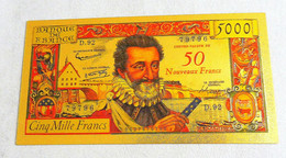 ★  BILLET POLYMER " OR " AVEC COULEURS DU 50 NOUVEAUX FRANCS / 5000 FRANCS HENRI IV ★ - 1955-1959 Sobrecargados (Nouveau Francs)