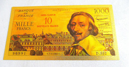 ★  BILLET POLYMER " OR " AVEC COULEURS DU 10 NOUVEAUX FRANCS / 1000 FRANCS RICHELIEU ★ - 1955-1959 Opdruk ''Nouveaux Francs''