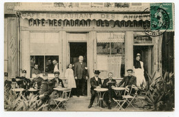 Commerce.Café Restaurant Des Ardennes. Militaires En Terrasse.carte Animée.( Inscription Au Verso Châlons- Sur -Marne ? - Châlons-sur-Marne