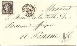 PYRENEES-ORIENTALES (65) LAC GRILLE Sur CERES 20c N°3 OBLI PERPIGNAN MARS 1850 Pour BONE ALGERIE (écrit BEAUNE) - 1849-1876: Période Classique