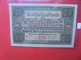 Reichsbanknote 10 MARK 1920 Circuler - 10 Mark