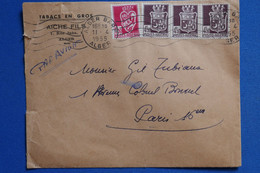 R9 ALGERIE BELLE LETTRE 1955 ALGER POUR PARIS  FRANCE+ PAIRE DE T.P+ AFFRANCH INTERESSANT - Lettres & Documents