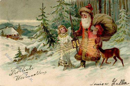 Weihnachtsmann Engel  Lithographie / Prägedruck 1905 I-II Pere Noel Ange - Other & Unclassified