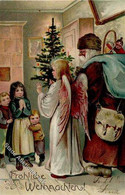 Weihnachtsmann Engel Kinder Spielzeug  Lithographie / Prägedruck 1905 I-II Pere Noel Jouet Ange - Other & Unclassified