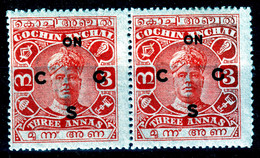 COCHIN  1919 SERVICE  3 Annas  PAIR - Cochin