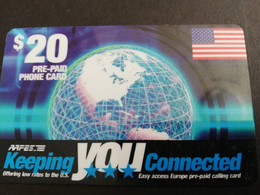 UNITED STATES AMERICA   $20,- AAFES PREPAID PHONECARD WITH GLOBE AND FLAG -    PREPAID Used Card     ** 5386** - Amerivox