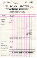 Facture Royaume Uni 1954 Tuscan Hotel Vonin - Royaume-Uni