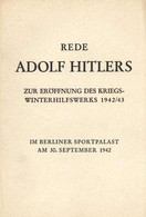 WHW Buch Rede Adolf Hitlers Zur Eröffnung Des 3. Kriegs-WHW 1942/43 Berliner Sportpalast 24 Seiten II - War 1939-45