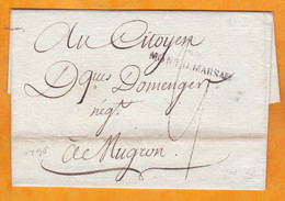 1798 - Marque Postale 39 MONT D.MARSAN 36 X 3 Mm Sur Enveloppe Pliée De Mont De Marsan Vers Mugron, Landes - 1701-1800: Precursori XVIII