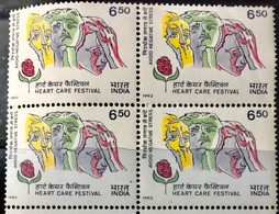 INDIA 1993 MNH STAMP ON HEART CARE FESTIVAL BLOCK OF FOUR - Autres & Non Classés