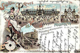 Schützenfest Mannheim 15. Verbandsschießen Lithographie 1896 I-II (Klebereste RS) - Olympische Spelen