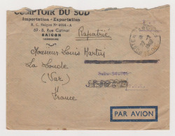 Indochine 1949 Lettre Avion FM Franchise Militaire Saigon à SP 54246 TOE Redirigée Griffe Rapatrié La Londe Var - Guerre D'Indochine / Viêt-Nam