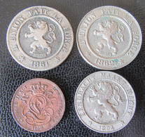 Belgique - 4 Monnaies : 1 Centime 1869, 5 Centimes 1894 NLD (fautée, Coin Fissuré), 10 Centimes 1861 Et 1862 - Sammlungen