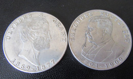 Etats-Unis - 2 Médailles Ulysses S. Grant Et Theodore Roosevelt En Métal Argenté - Diam. 38 Mm, Poids Unitaire : 19g - Professionals/Firms