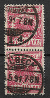 Germany 1889 10Pf Pair. Dull Pinkish Carmine. Michel 47/Scott 48. Lübeck Postmark 1891 - Used Stamps