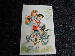 Willy Schermelé, Couple D'enfants En Tricycle, 2 Chiots, Paar Kinderen In Driewieler, 2 Puppy's  (F11) - Schermele, Willy