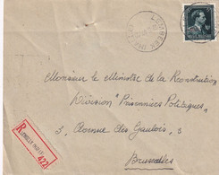 DDY 224 -  Lettre Recommandée TP Moins 10 % LEMBEEK Halle 1947 Vers Bruxelles - 1946 -10%