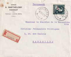 DDY 234 -  Lettre Recommandée TP Moins 10 % RIXENSART 1947 Vers Bruxelles - 1946 -10%