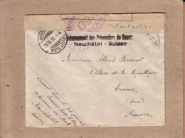 LETTRE DE NEUCHÂTEL POUR EVREUX EURE GRIFFE " INTERNEMENT DES PRISONNIERS DE GUERRE NEUCHÂTEL SUISSE " - 1918 - Covers & Documents