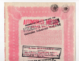 1931?  BELGIUM,BRUSSELS,AUTOMOBILES MIESSE, CAR SHOW, 500 FRANCS SHARE CERTIFICATE - Automobile