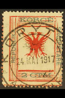 KORCE (KORITZA) LOCAL ISSUE 1917 2c Red-brown & Green "CTM" FOR "CTS" Variety (Michel 12 I, SG 76a), Used With Nice "Kor - Albania