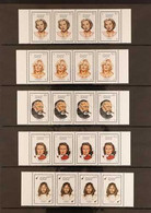 1987 Celebrities Set, SG 1120/1127, In Matching Horizontal Strips Of Four, With Margins To Right And Left Sides, Never H - Sonstige & Ohne Zuordnung
