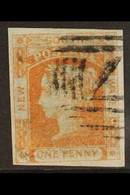 NEW SOUTH WALES 1851-52 1d Brick Red Laureated On Bluish Paper, SG 48, Four Good Margins And Neat Part Numeral Cancel. F - Other & Unclassified