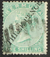 1874 (May) 3d On 1s. Green, SG 14, Neatly Cancelled, One Shorter Perf. At Left. For More Images, Please Visit Http://www - Bermuda