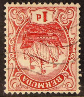 1910-25 1c Red WATERMARK INVERTED Variety, SG 46w, Fine Used With Light Wavy Lane Cancel, Fresh & Scarce. For More Image - Bermuda