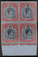 1938-53 BLOCK OF 4. KGVI Key Plate 2s6d Black & Pale Red On Grey-blue Chalky Paper Perf 14, SG 117, Mint Lower Marginal  - Bermuda