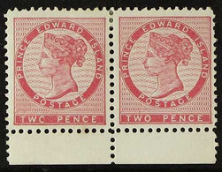 1870 2c Rose-pink Die I, SG 28, Very Fine Mint Lower Marginal Horizontal PAIR With The Left Stamp Showing "TWC" Variety  - Other & Unclassified