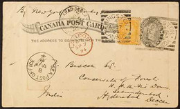 1894 DESTINATION INDIA 1c Queen Postal Card With Additional 1c Small Queen Tied By Kingston Squared Circles, Endorsed "B - Other & Unclassified