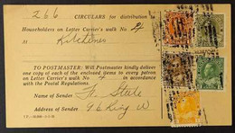 1922-31 ADMIRAL ISSUE - UNUSUAL & SCARCE USAGE Postmasters Receipt Card For Distribution Of Circulars At Kitchener (Ont) - Autres & Non Classés