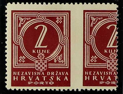 POSTAGE DUES 1941 2k Claret (Michel 8, SG D53), Fine Mint ASYMMETRIC HORIZONTAL 'PAIR' Imperf Between With The Right Sta - Croatia