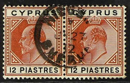 1904-10 12pi Chestnut And Black, SG 69, An Attractive Horizontal Pair With Central Upright Nicosia 1912 Cds. For More Im - Autres & Non Classés