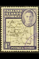 1946-49 1d Black And Violet (thick And Coarse Map), With EXTRA ISLAND Variety, SG G2aa, Very Fine Used. For More Images, - Falklandeilanden