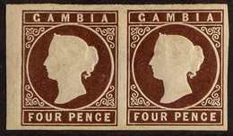 1874 4d Brown, Watermark Crown CC, Imperf, HORIZONTAL PAIR, SG 5, Mint, Large & Even Margins On All Sides. For More Imag - Gambie (...-1964)