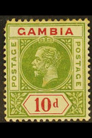 1912-22 10d Deep Sage-green & Carmine, SPLIT "A" In "POSTAGE" Variety, SG 96b, Mint, Faults Incl. Corner Perf & Toning,  - Gambie (...-1964)