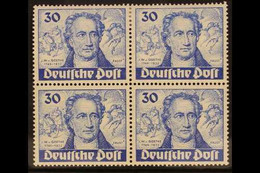 1949 30pf Dark Ultramarine "Goethe", BLOCK OF 4, Lower Right Stamp Bearing Plate Flaw, Mi 63/63I, Fine Mint, Lower Stamp - Altri & Non Classificati